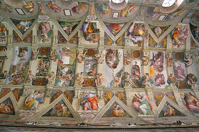 The ceiling of the Sistine Chapel.