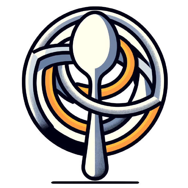 A spoon ensnared in loops.