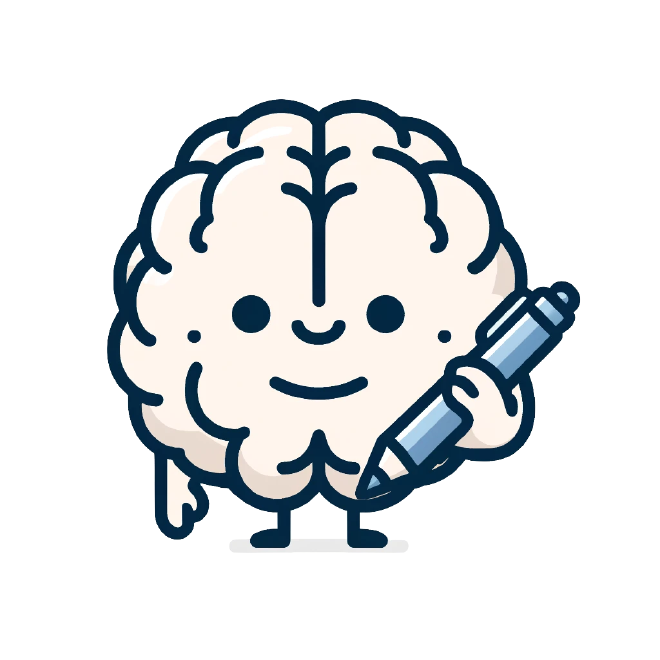 A brain holding a pen.